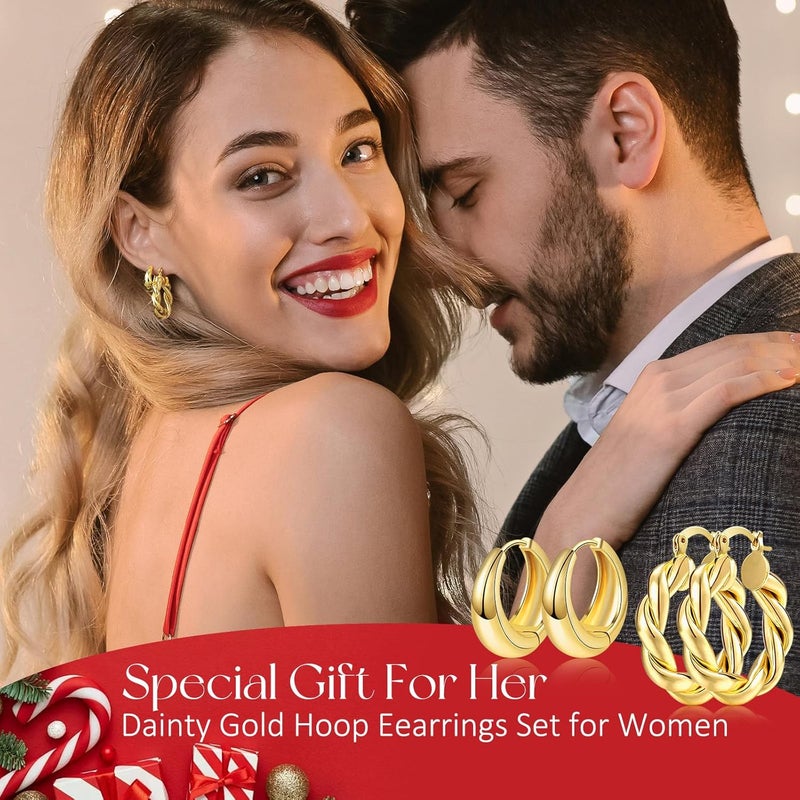 adoyi 9 Pairs Gold Hoop Earrings Set for Womens Twisted Huggie Hoops Earrings 14K 18K Gold Plated for Girls Valentines Mother's Day Birthday Gifts Lightweight - Image 3